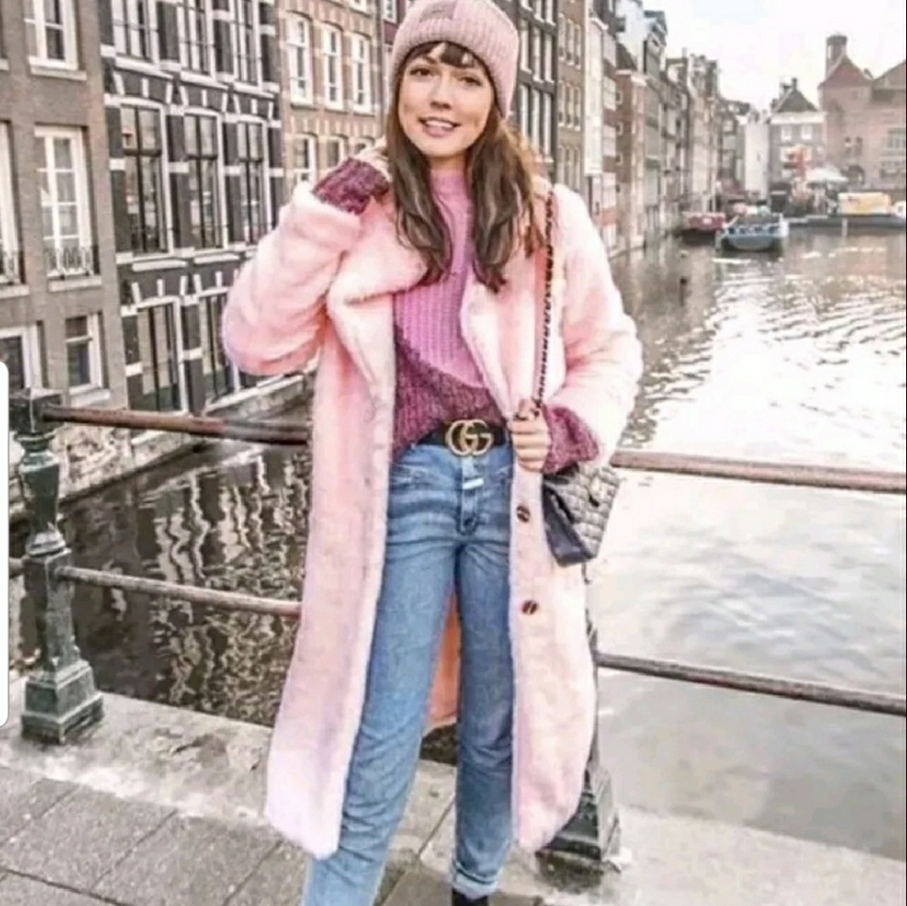 Zara pink faux fur coat